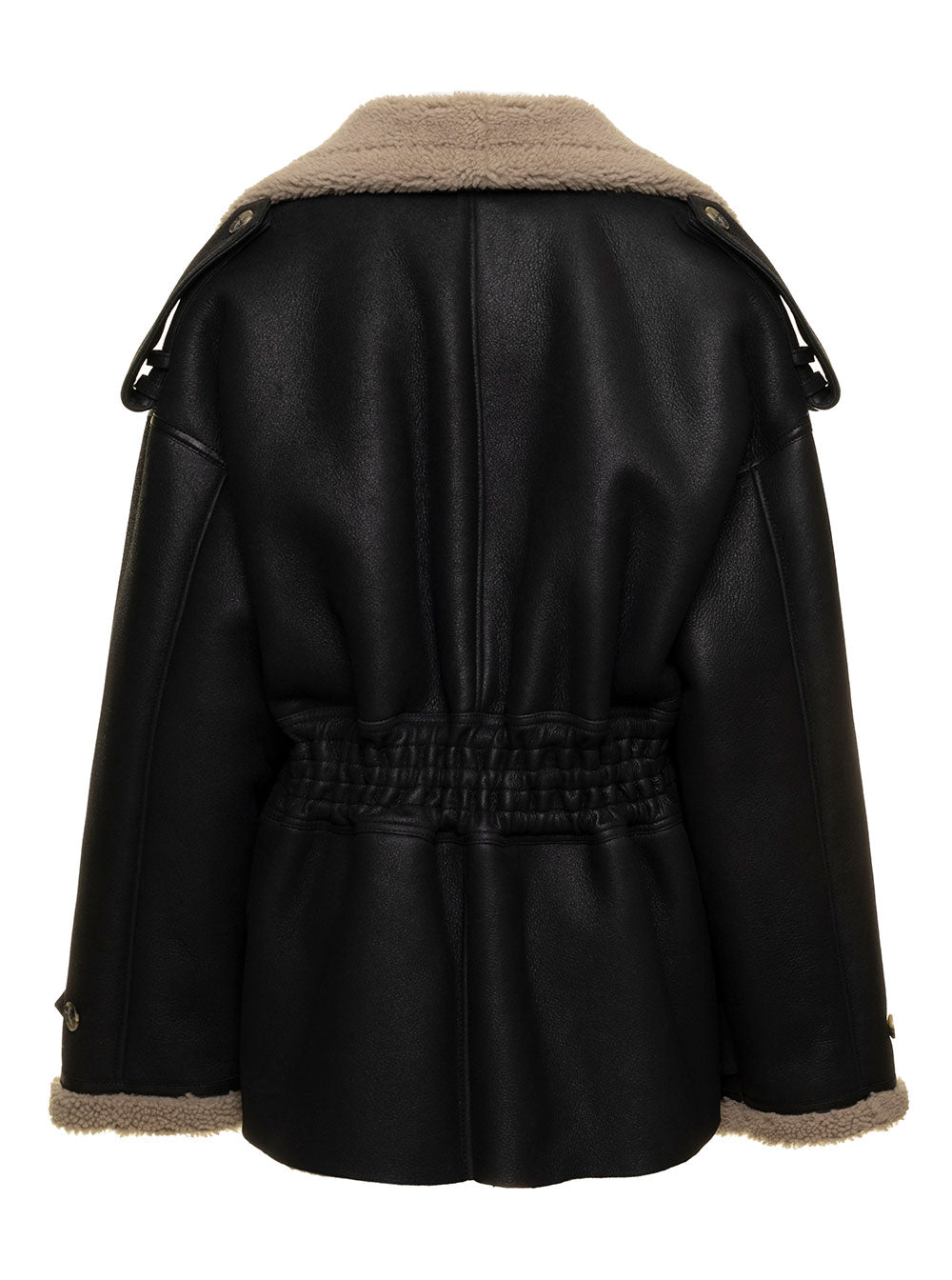 Jordan Black And Beige Double-Breasted Coat Shearling Woman The Mannei Jackets Furs