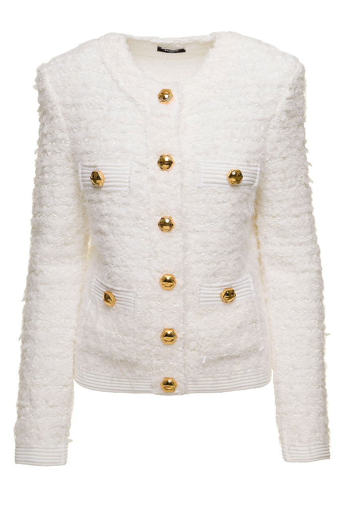 4 Pocket Ribbed Tweed Cardigan White Blazers