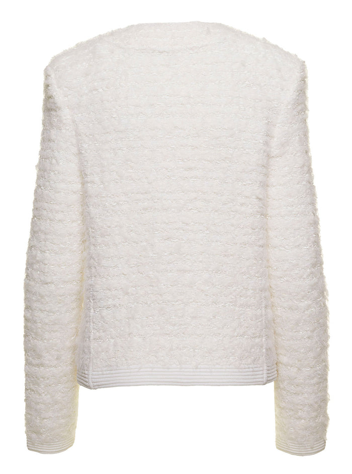 4 Pocket Ribbed Tweed Cardigan White Blazers
