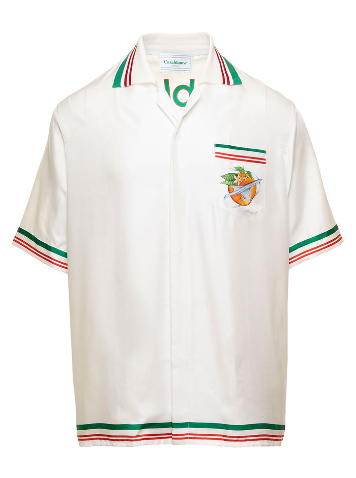 Knitted Collar Short Sleeve Shirt Twill Orbite Au Tour De Lorange - White Silk And Blouses
