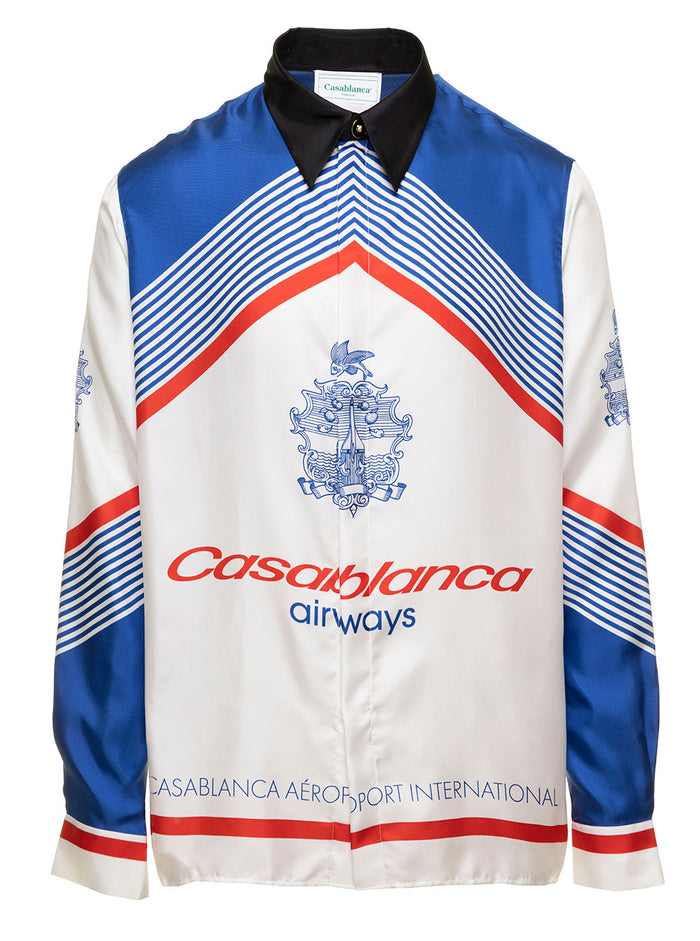 Long Sleeve Silk Shirt Twill Casablanca Airways - Blu And Blouses