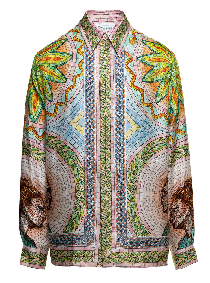 Mosaics Grecques Multicolor All-Over Graphic Print Shirt Silk Man Casablanca White And Blouses