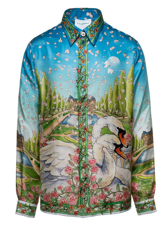 Lamour En Fleur Multicolor All-Over Graphic Print Shirt Silk Man Casablanca Blu And Blouses