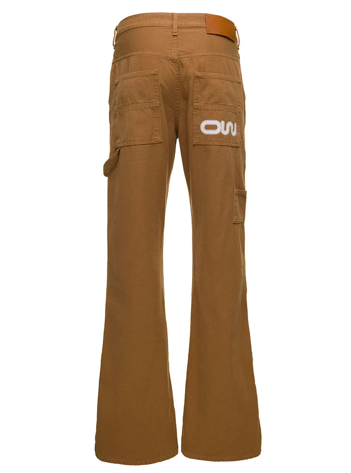 Ow Slow Canv Flare Carp Pant Beige Cotton Trousers