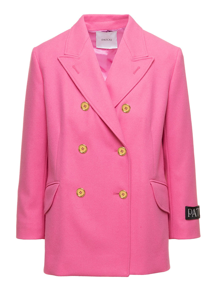 Pink Double-Breasted Jacket Woman Patou Virgin Wool Cashmere Blazers