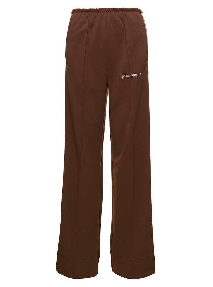 Brown Loose Track Pants With Side Stripes Woman Palm Angels Polyester Trousers