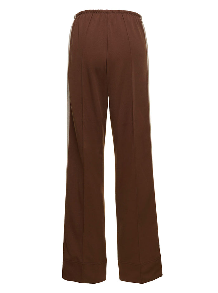 Brown Loose Track Pants With Side Stripes Woman Palm Angels Polyester Trousers