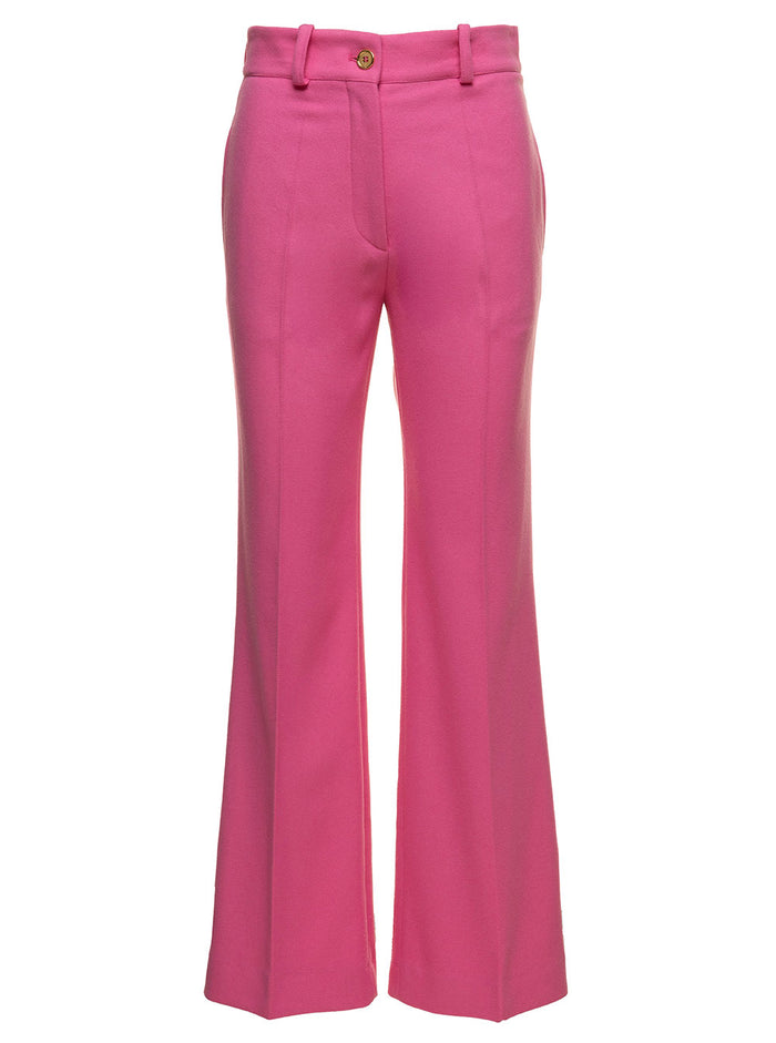 Fuchsia Flared Pants Woman Patou Fuxia Virgin Wool Cashmere Trousers