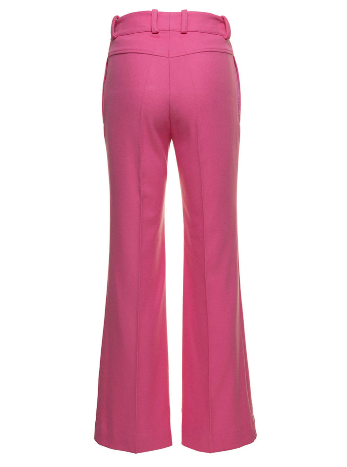 Fuchsia Flared Pants Woman Patou Fuxia Virgin Wool Cashmere Trousers