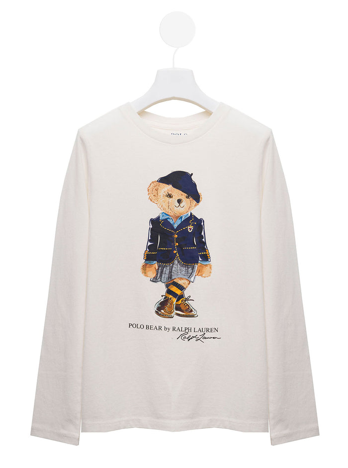 Ls Bear Tee-Knit Shirts-T-Shirt White Cotton Jersey