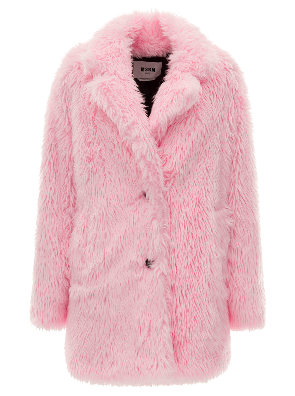 Pink Long Eco Fur Jacket Woman Msgm Ma Polyester Shearling And Furs