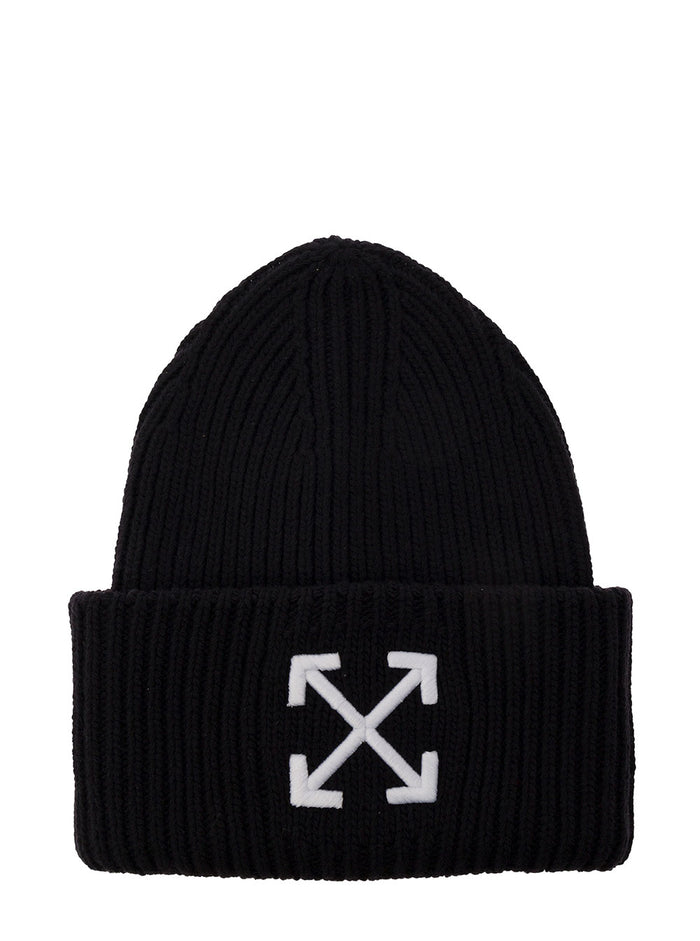 Arrow Ribbed Beanie Black Wool Hats And Gloves