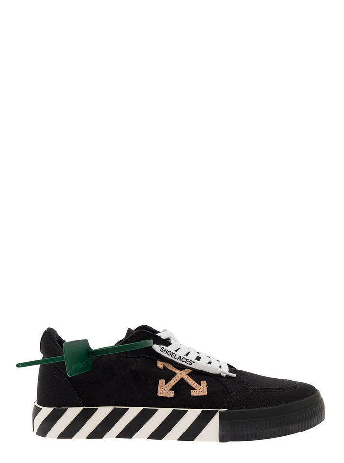 Low Vulcanized Black Top Sneakers With Diagonal Lines Cotton Man Off-White