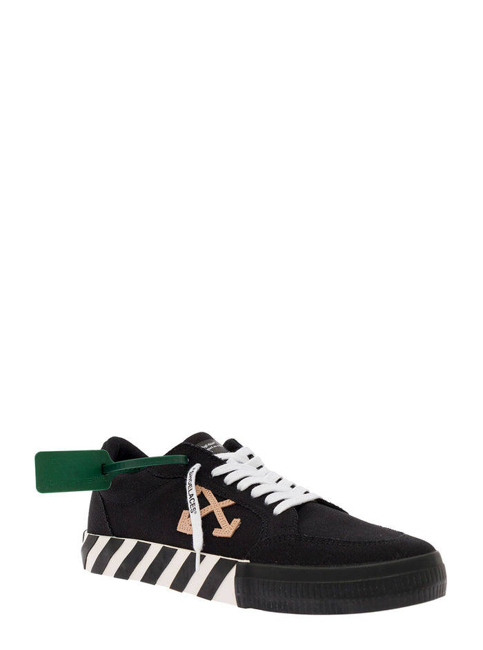 Low Vulcanized Black Top Sneakers With Diagonal Lines Cotton Man Off-White
