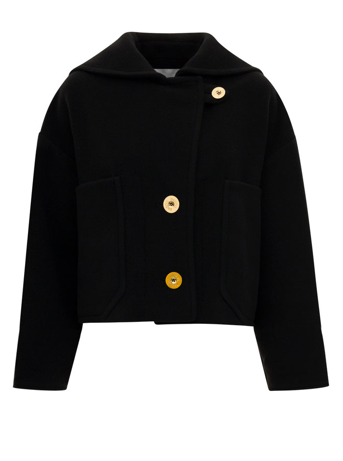 Double Sided Wool Cropped Black Polyamide Outerwear