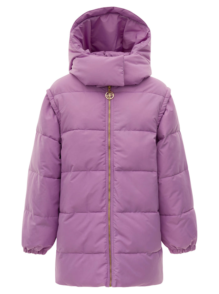 Parka With Detachable Sleeves Violet Polyester Down Jackets