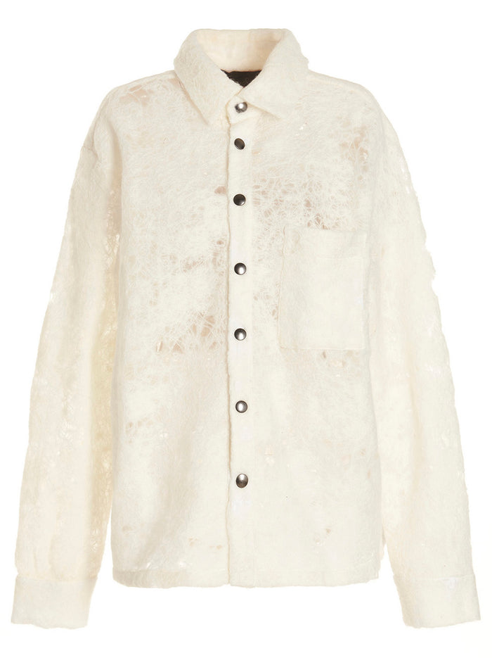 Doomboh Patch Worker Shirt White Wool Polyamide Polyethylene Shirt, Blouse
