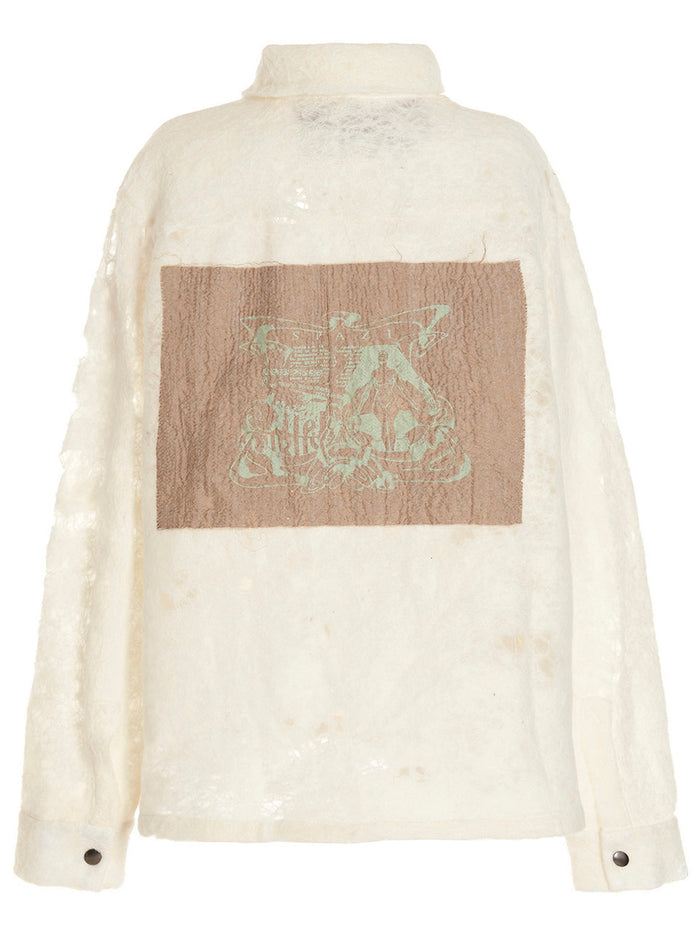 Doomboh Patch Worker Shirt White Wool Polyamide Polyethylene Shirt, Blouse