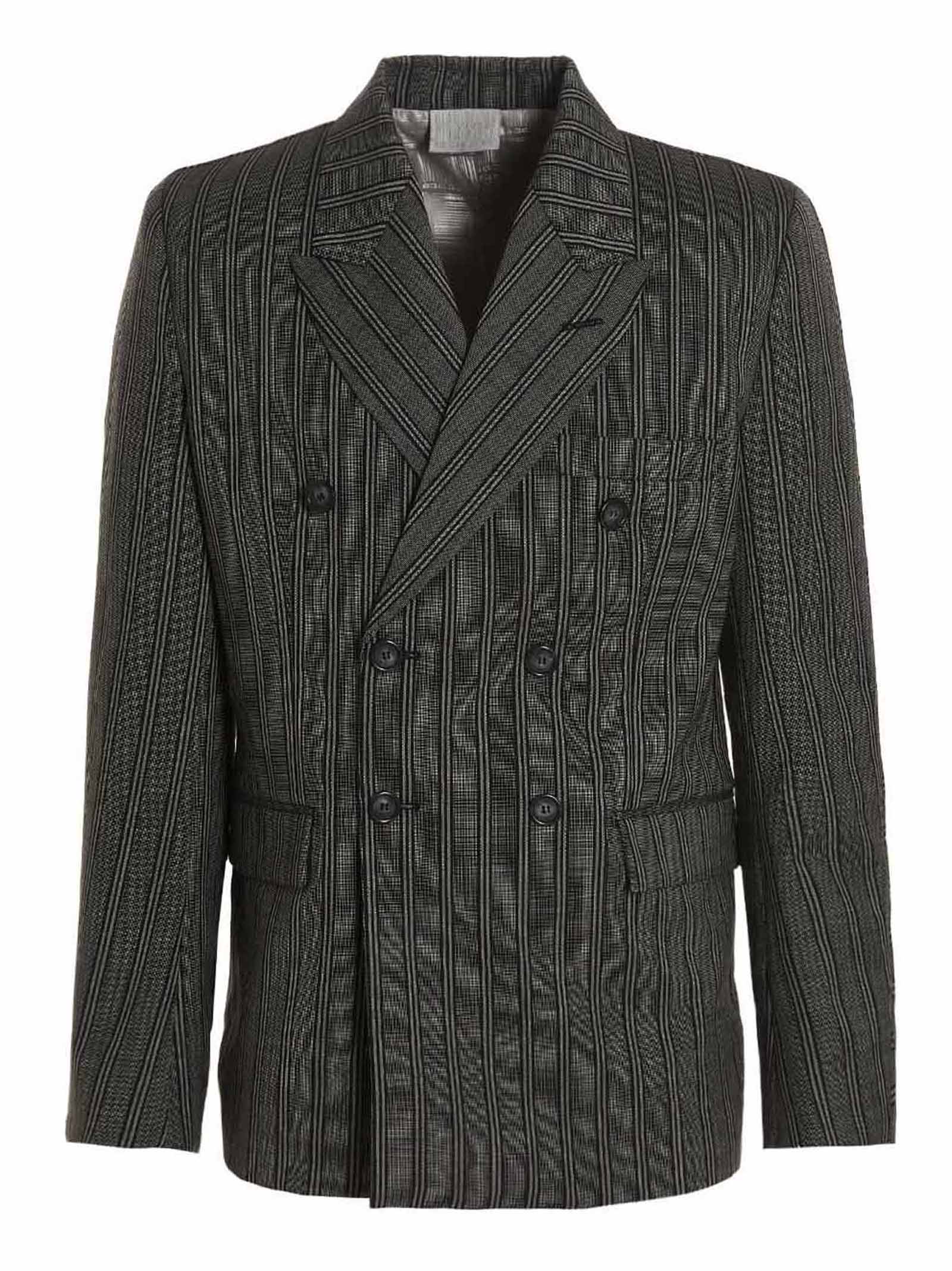 Blazer Tonal Double Breasted Tailored Black Virgin Wool