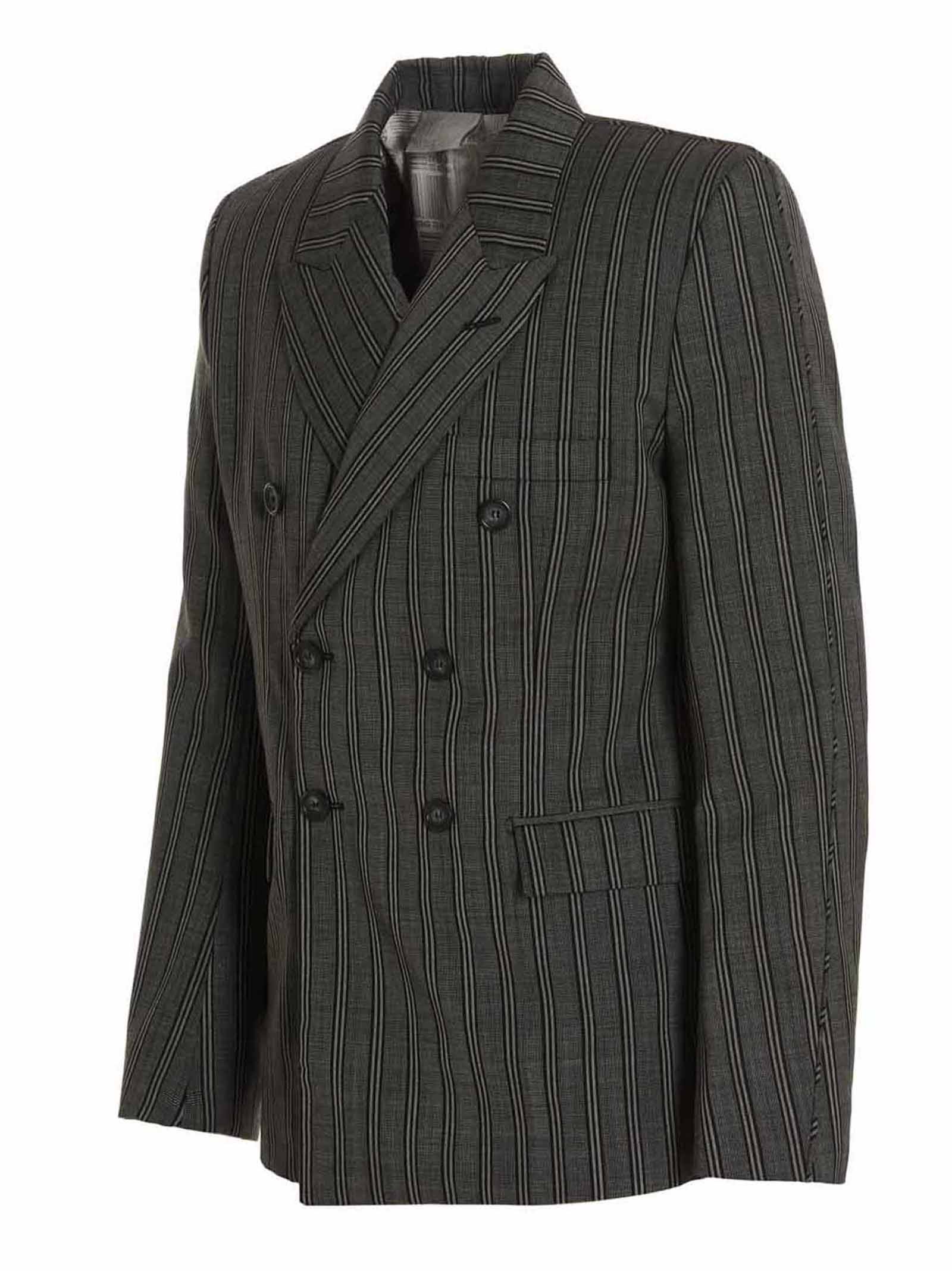 Blazer Tonal Double Breasted Tailored Black Virgin Wool