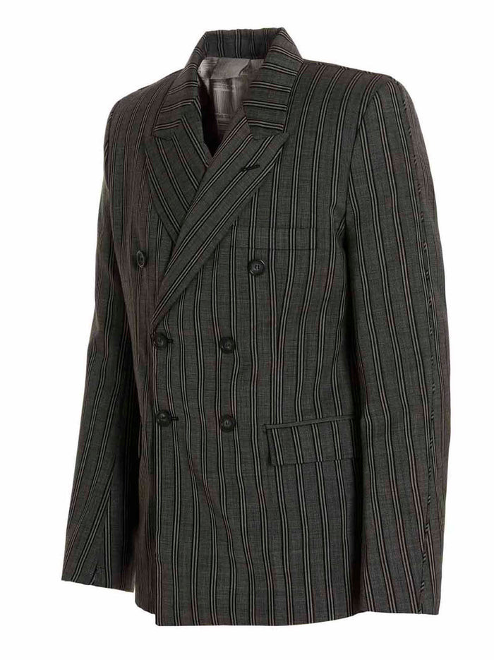 Blazer Tonal Double Breasted Tailored Black Virgin Wool
