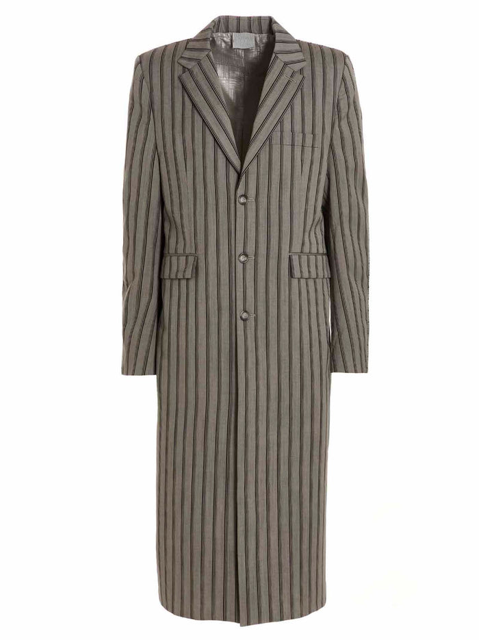 Striped Long Coat Gray Wool Silk Coats, Trench