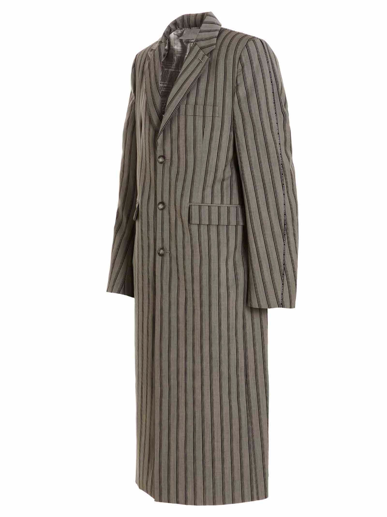 Striped Long Coat Gray Wool Silk Coats, Trench
