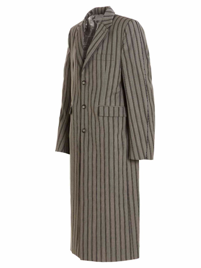 Striped Long Coat Gray Wool Silk Coats, Trench
