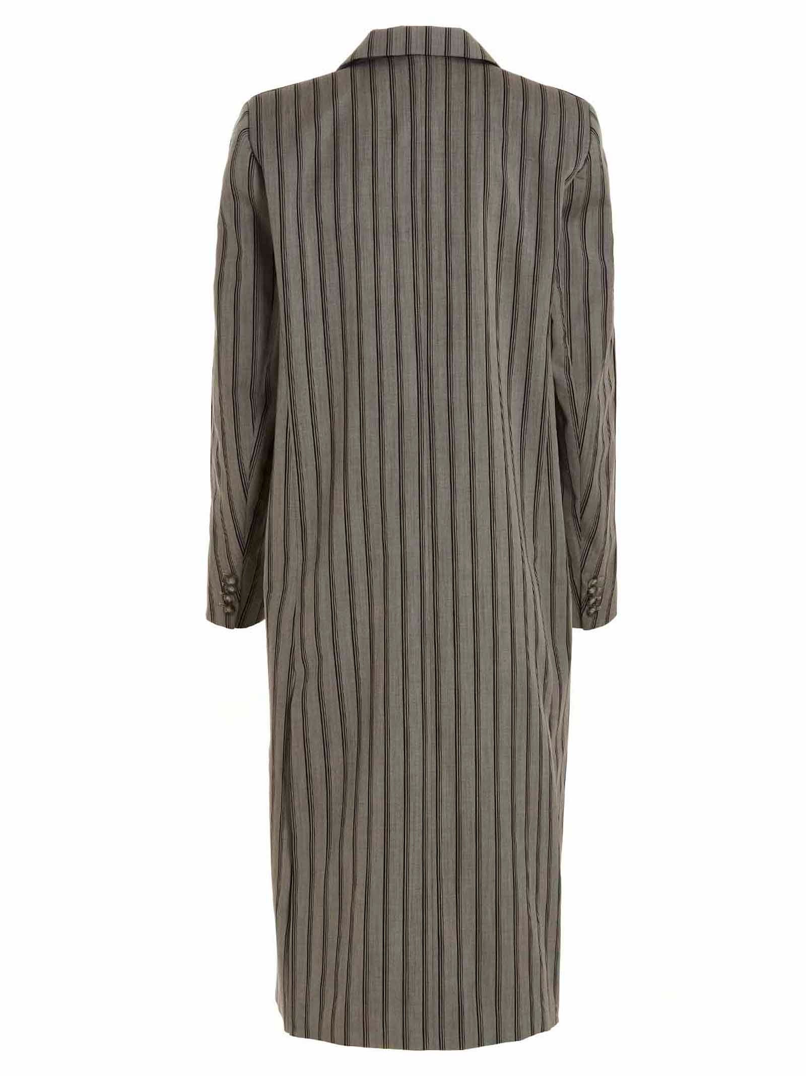Striped Long Coat Gray Wool Silk Coats, Trench