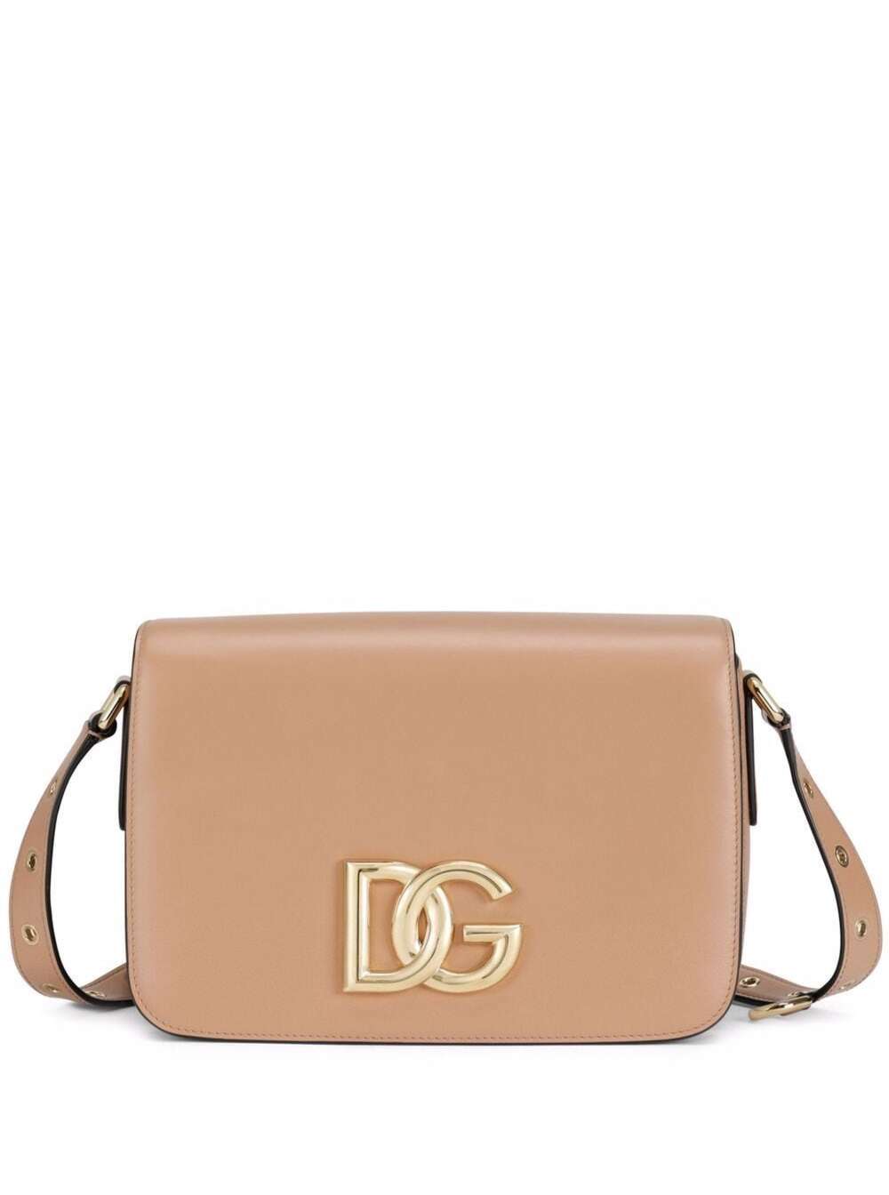 Beige Leather Crossbody Bag With Logo Plaque Woman Dolce & Gabbana Pink Calf