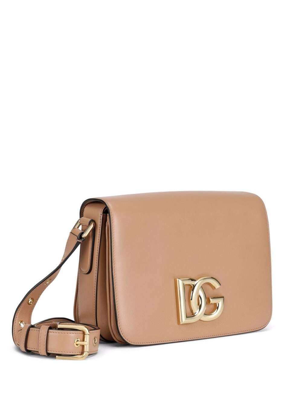 Beige Leather Crossbody Bag With Logo Plaque Woman Dolce & Gabbana Pink Calf