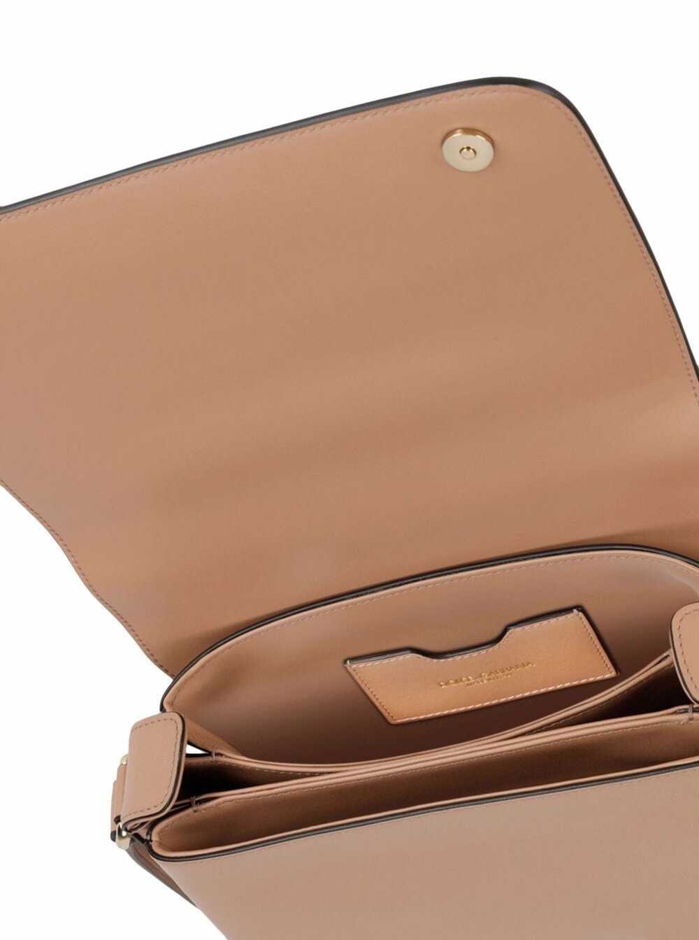 Beige Leather Crossbody Bag With Logo Plaque Woman Dolce & Gabbana Pink Calf