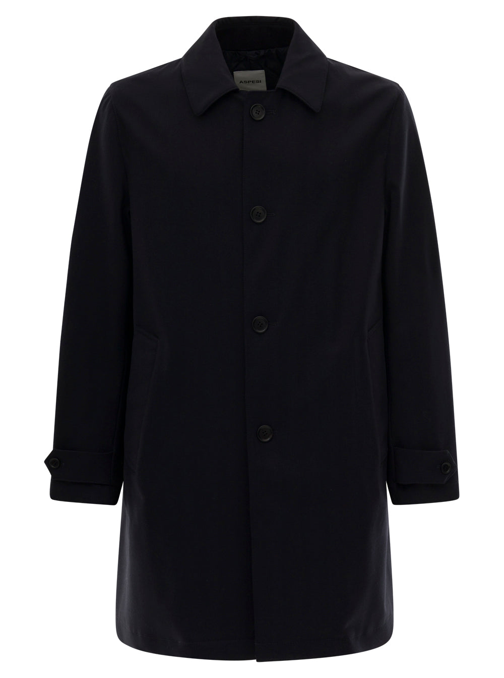 Black Single-Breasted Coat Wool Man Aspesi Blu Virgin Elastane