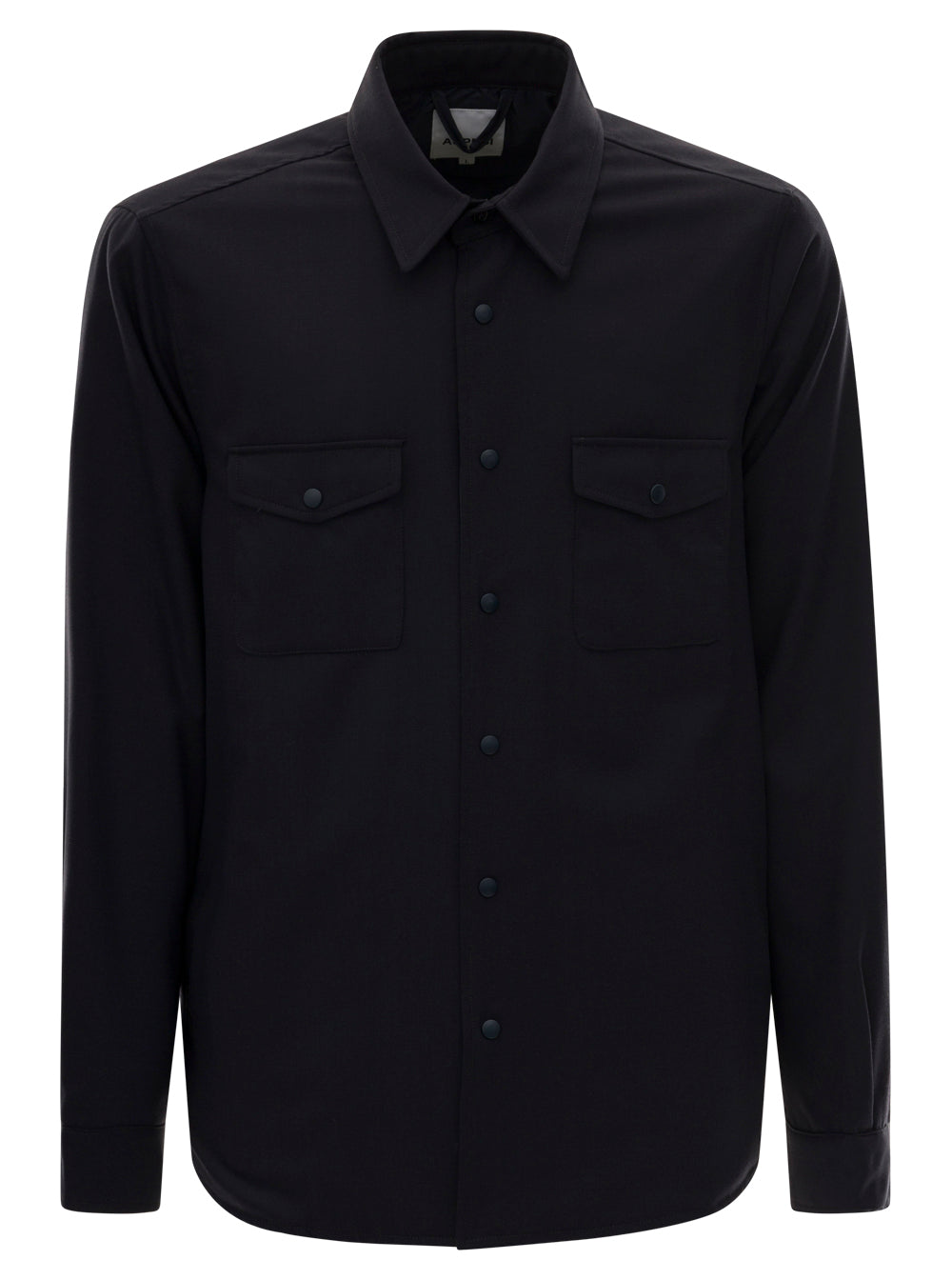 Blue Padded Shirt With Pockets Flannel Man Aspesi Blu Wool Polyester Elastane Outerwear