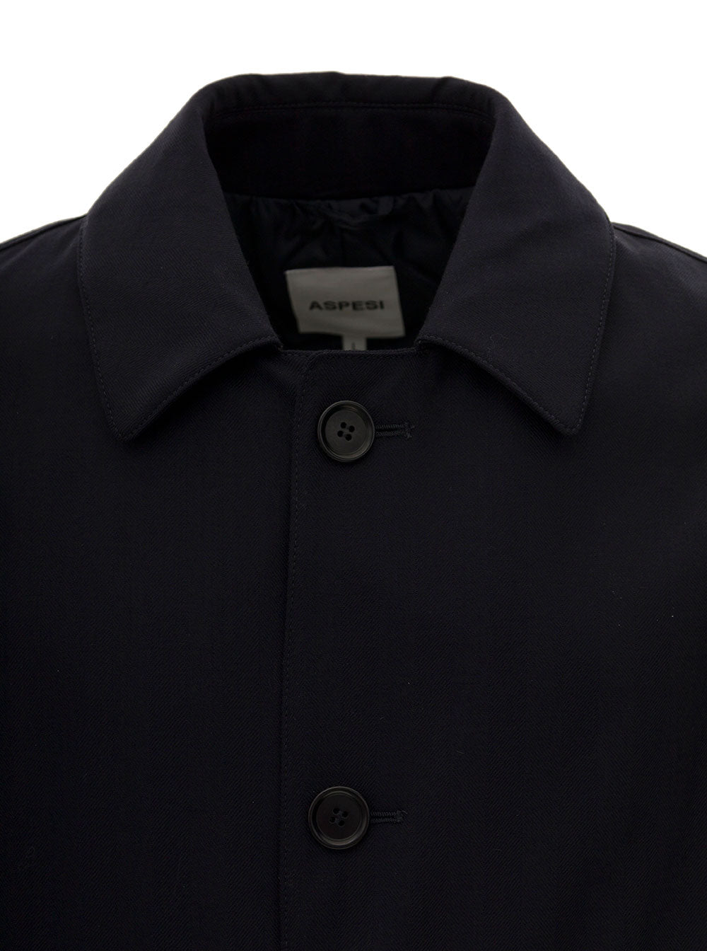 Black Single-Breasted Coat Wool Man Aspesi Blu Virgin Elastane
