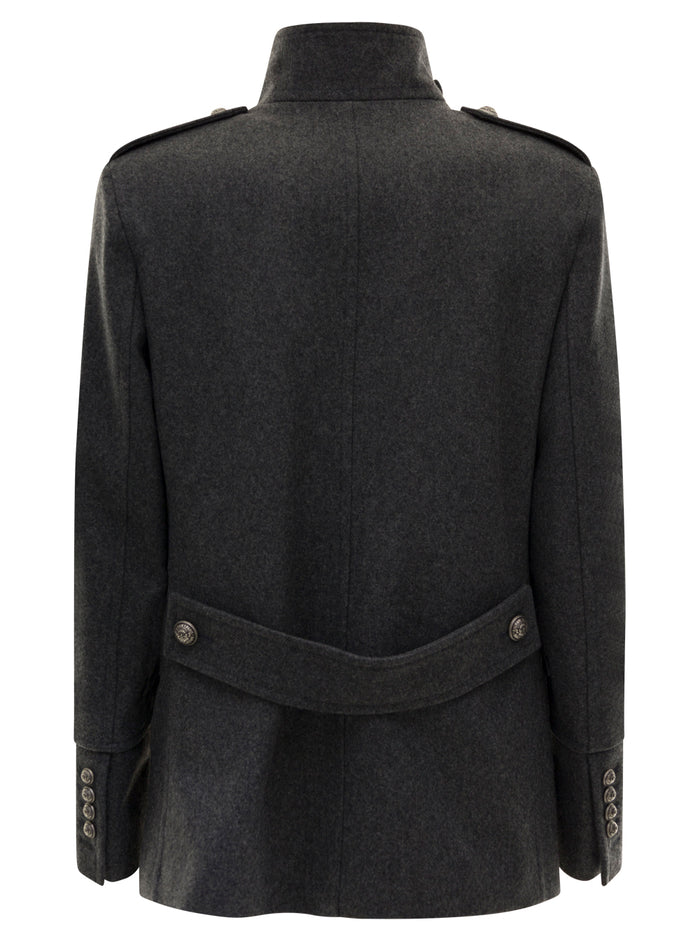 Officer Grey Peacoat Wool Man Balmain Polyamide Outerwear