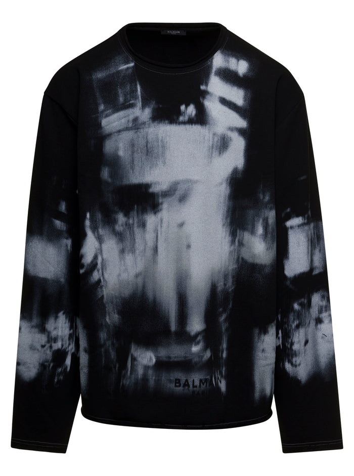 X Ray Print Raw Edge Sweatshirt Grey Cotton Sweatshirts