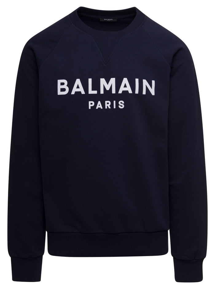 Blue Sweatshirt With Contrasting Logo Cotton Man Balmain Blu Sweatshirts