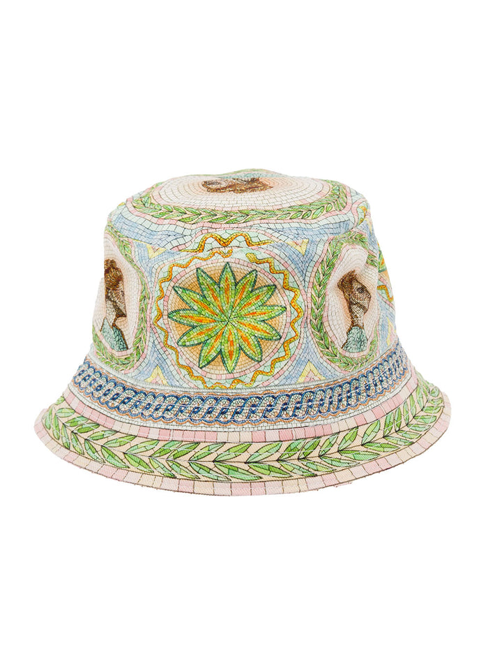 Printed Denim Bucket Hat Mosaics Greques White Cotton And Gloves