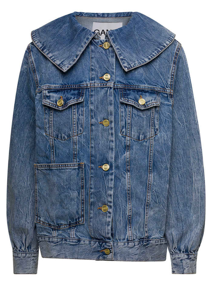 Crinkle Denim Oversized Jacket Blu Organic Cotton
