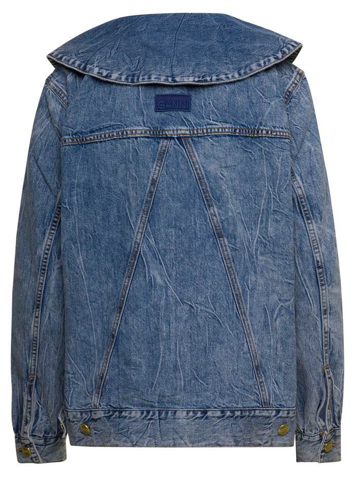 Crinkle Denim Oversized Jacket Blu Organic Cotton