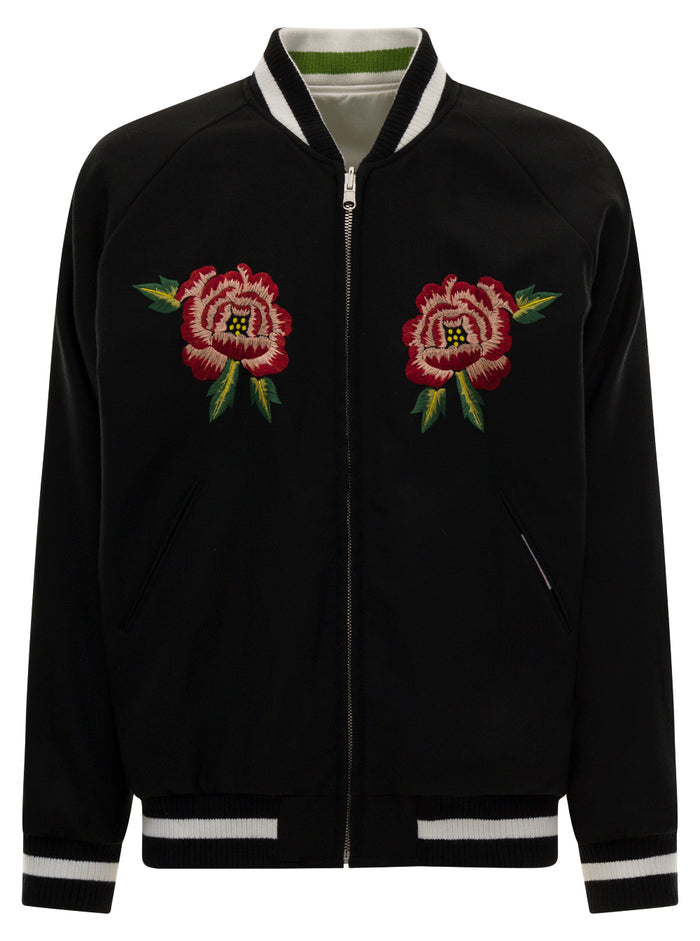 Souvenir Multicolor Reversible Bomber Jacket With Embroidery And Striped Detail Wool Man Kenzo Black