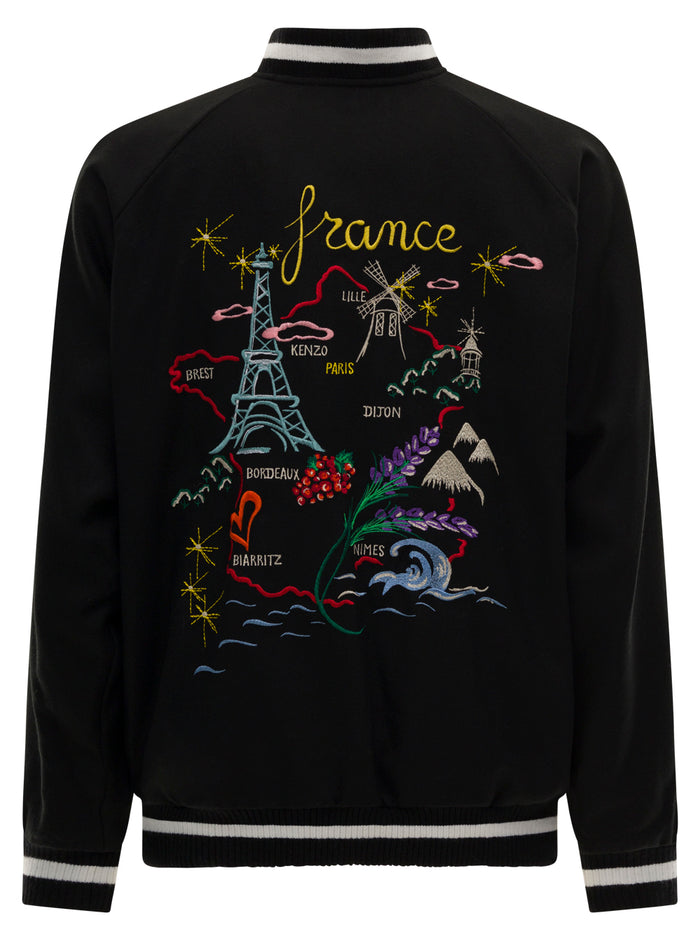 Souvenir Multicolor Reversible Bomber Jacket With Embroidery And Striped Detail Wool Man Kenzo Black