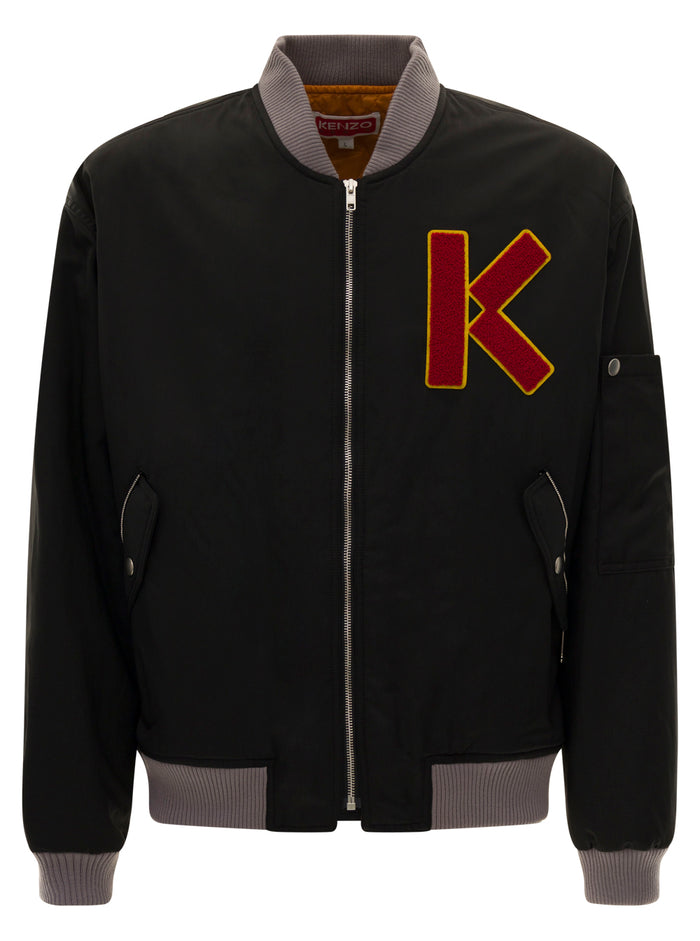 Black Lettering Logo Patch Bomber Jacket Man Kenzo Polyester