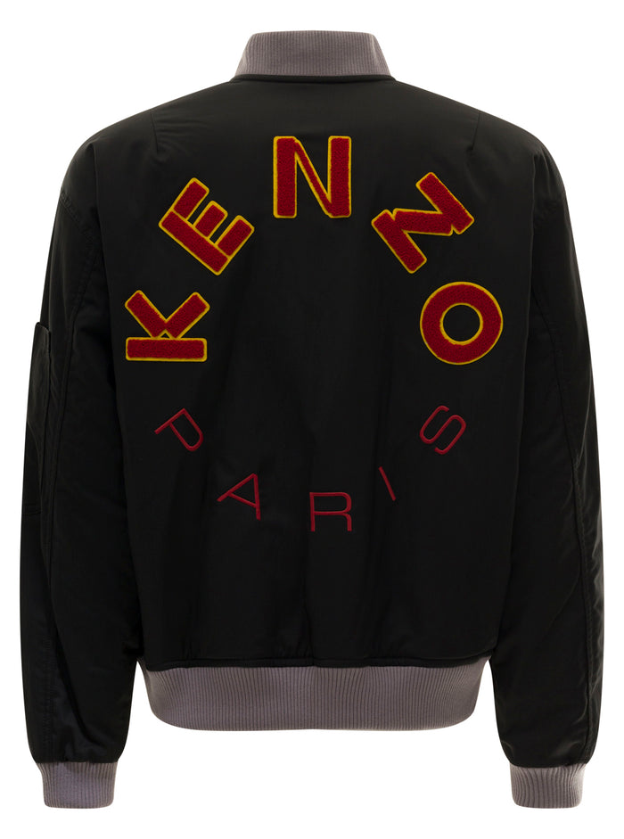 Black Lettering Logo Patch Bomber Jacket Man Kenzo Polyester
