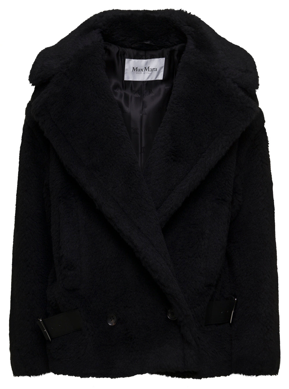 Caserta Teddy Biker Black Alpaca Virgin Wool Silk Outerwear