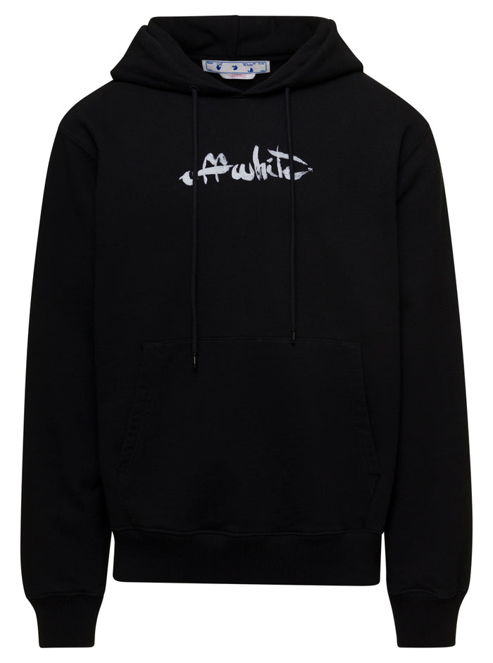 Paint Arrow Slim Hoodie Black Cotton Sweatshirts