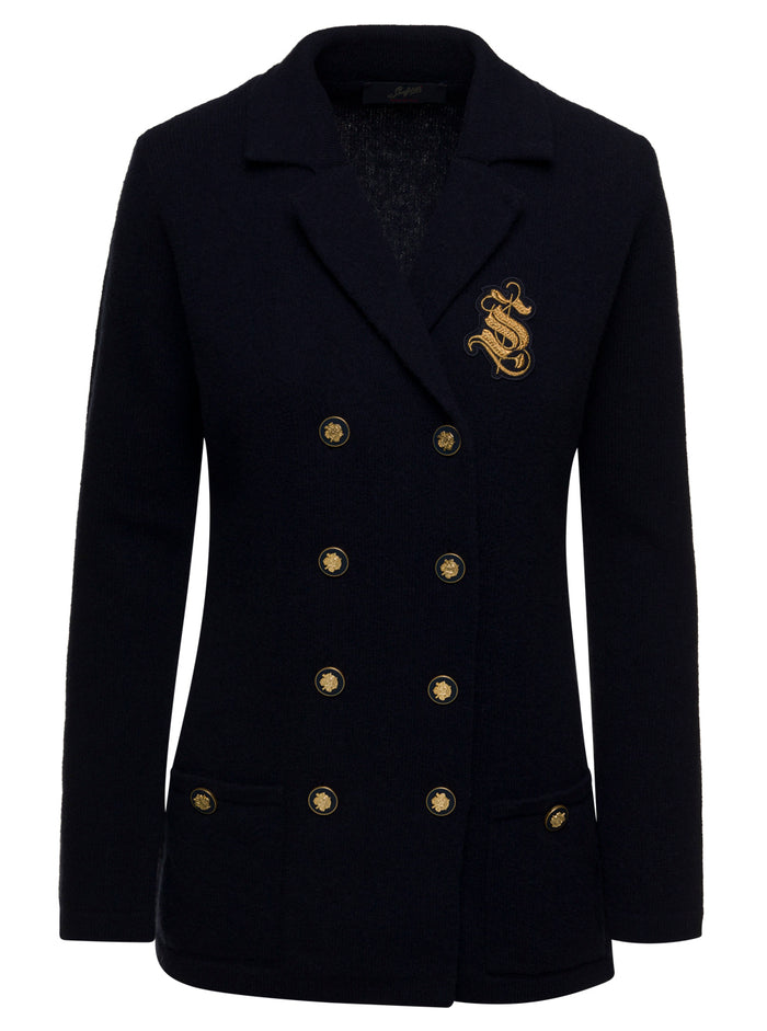 Dana Knit Cardigan Blu Virgin Wool Jersey