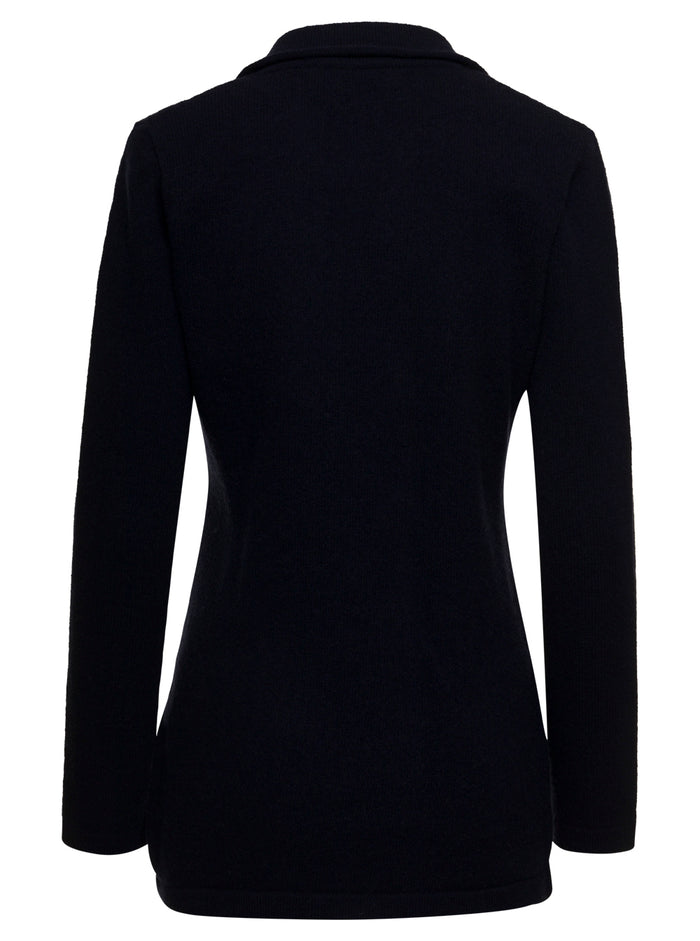 Dana Knit Cardigan Blu Virgin Wool Jersey