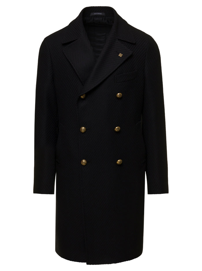 Arden Cappotto Doppiopetto Bottoni Metallo Jaquard Lana Black Virgin Wool Cashmere Outerwear